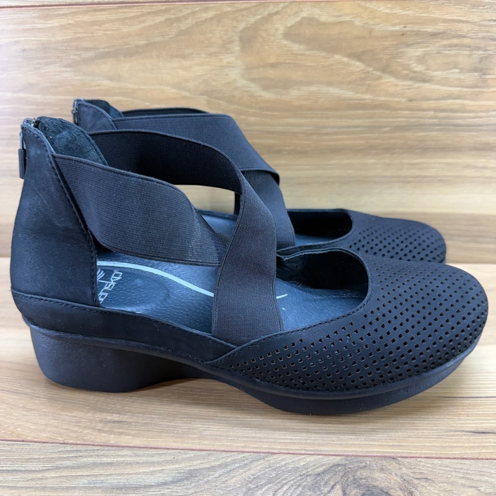 Dansko Laura Perf Wedge Comfort Pumps Womens 9 EU 39 Black Nubuck Back Zip - Picture 5 of 11